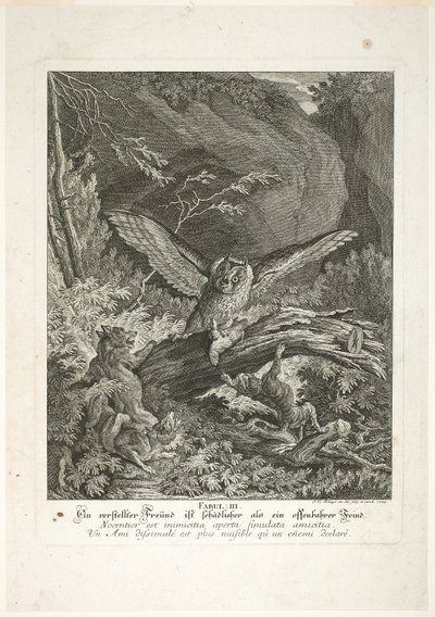 Fable III, plate three from Lehrreiche Fabeln aus dem Reiche der Theire by Johann Elias Ridinger