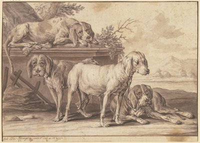 Four hunting dogs by Johann Elias Ridinger