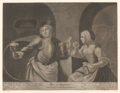 Man and woman drinking beer and brandy by Johann Elias Ridinger