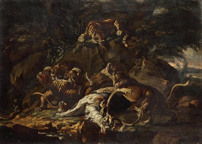 Predators and Slain Deer by Johann Elias Ridinger