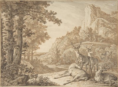 Stags in a Landscape by Johann Elias Ridinger