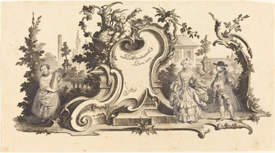 Modern Cartouches Decorated with Various Figures (Plate VI-1 from the set) by Johann Esaias Nilson