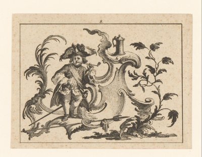 Man Smoking a Pipe Leaning Against a Rococo Ornament by Johann Esaias Nilson