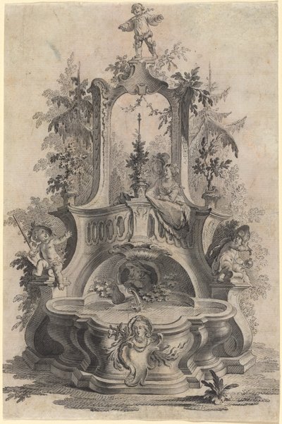 Rococo Fountain with Lovers and the Four Elements by Johann Esaias Nilson
