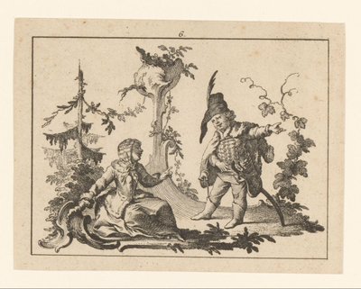 Seated Woman with a Standing Man with Pipe on a Rococo Ornament Smokers on Rococo Ornament by Johann Esaias Nilson