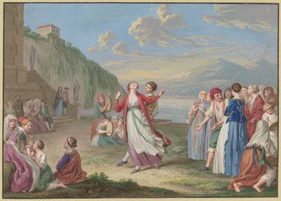 Italian Country People Entertaining Themselves with Games and Dancing on the Lakeshore, High Mountains in the Background by Johann Friedrich August Tischbein