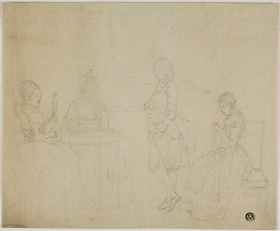 Sketch of Family Group with Three Seated Women and Young Man Standing by Johann Friedrich August Tischbein