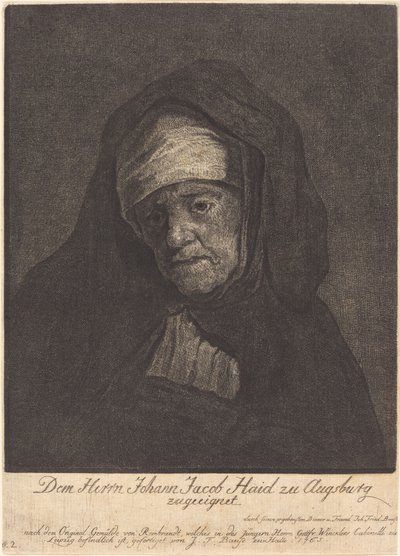 Head of an Aged Woman by Johann Friedrich Bause after Rembrandt van Rijn