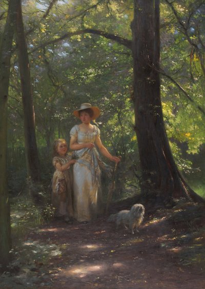 Lady with Dog in Beech Forest by Johann Friedrich Engel