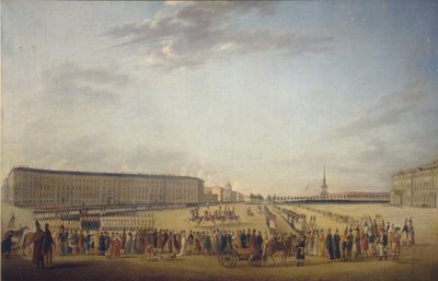 Changing of the Guard at the Palace Square in Saint Petersburg by Johann Georg Mayr
