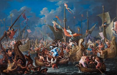 Anthony and Cleopatra at the Battle of Actium by Johann Georg Platzer