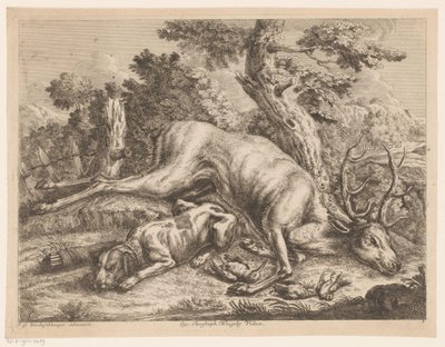 Hunting Dog and Game with Deer and Birds (Hunting Game) by Johann Georg Wachsschlunger