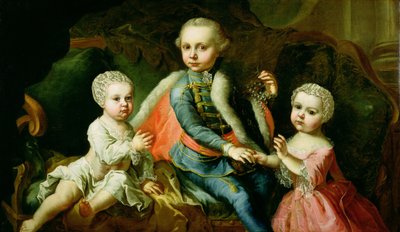 Three Children Seated on a Sofa, Said to be Members of the Esterhazy Family by Johann Georg Weikert