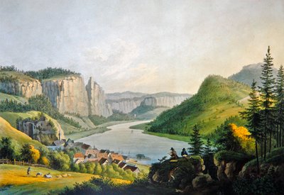 View of Wehlen on the Elbe near to Konigstein in Saxony, engraved by Johann-Friedrich Wizani by Johann Gottfried (after) Jentsch