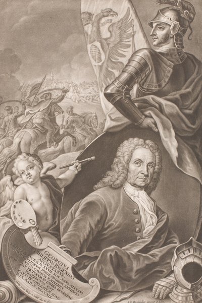 Bust of the Painter Georg Philipp Rugendas with Battle Scene in the Background by Johann Gottfried Haid