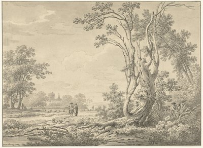 Southern Landscape with Castle, Cattle, and Walkers by Johann Heinrich Muntz