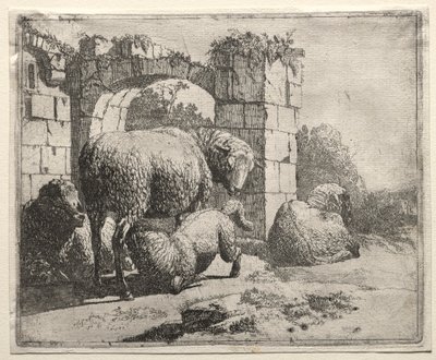 Sheep Near the Ruins of an Arch by Johann Heinrich Roos