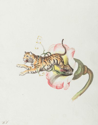 Tiger jumping from a flower crown. Allegory on flower seeds by Johann Heinrich Wilhelm Tischbein