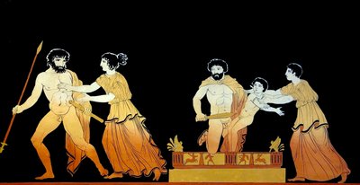 Classical scene thought to be soldiers threatening the life of Astyanax as his mother Andromache tries to protect him c.1796 by Johann Heinrich Wilhelm Tischbein