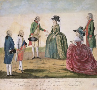 Meeting between Joseph II of Germany and Empress Catherine the Great at Koidak, 18th May, 1787 by Johann Hieronymus Loeschenkohl