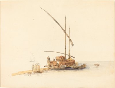 Wine Barrels Loaded onto a Sailing Barge at Vevey by Johann Jacob Ulrich