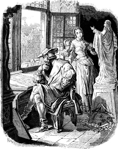 Architect Erwin von Steinbach with His Daughter Sabina (Illustration from the Geschichte des deutschen Volkes by E. Duller, 1840) by Johann Jakob Kirchhoff