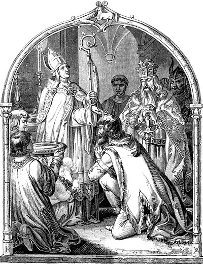 Baptism of Saxon Leader Widukind, Illustration from the Geschichte des deutschen Volkes by E. Duller, 1840 by Johann Jakob Kirchhoff