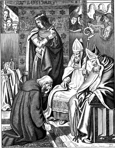 Louis the Pious Making Penance at Attigny in 822 (Illustration from the Geschichte des deutschen Volkes by E. Duller) by Johann Jakob Kirchhoff