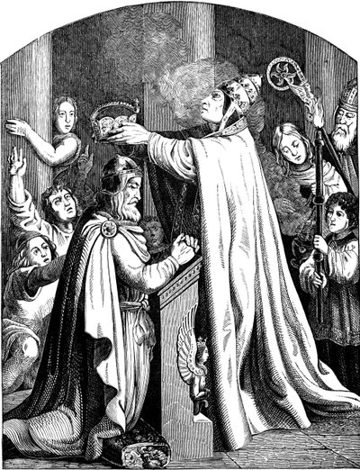 The Coronation of Emperor Charlemagne by Pope Leo III. Illustration from the Geschichte des deutschen Volkes by E. Duller, 1840 by Johann Jakob Kirchhoff