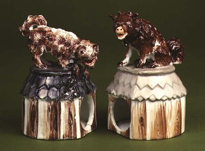 Meissen Companion Figures: Hound Seated on a Kennel and a Terrier by Johann Joachim Kaendler