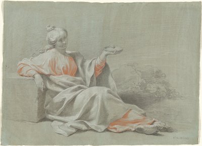 Young Woman with a Bowl, Seated Outdoors by Johann Justin Preissler