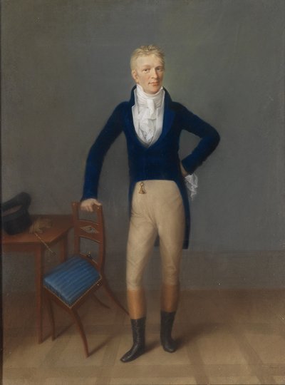 Portrait of a Blond Gentleman in Full Figure in Riding Costume, Leaning on a Chair by Johann Lorenz Kreul