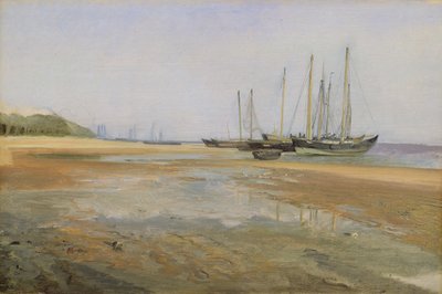 Cargo Ships on the Sands of the Elbe by Johann Martin Gensler
