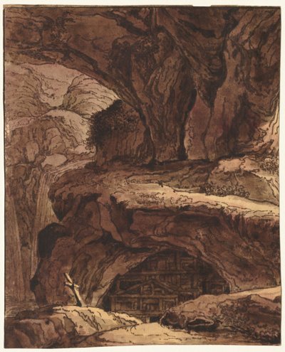 Rocky Landscape with a Cave Chapel by Johann Martin von Rohoden