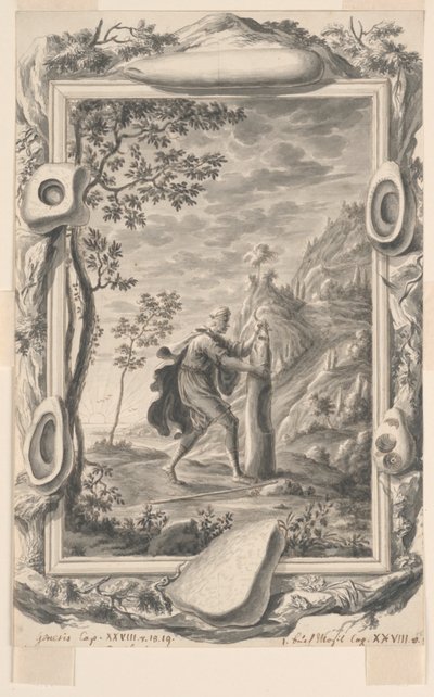 Study for Jacob Pours Oil upon the Stone at Bethel, Plate 87, Physica Sacra by Johann Melchior Füssli