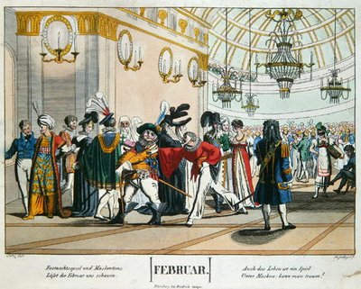 Shrovetide Masked Ball, Calendar Illustration for February, published in Nuremberg, c.1830 by Johann Michael (after) Voltz