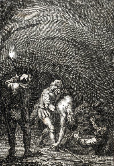 Death of William II of Holland killed by the Frisians, who secretly buried him under the floor of a house Engraving by Johann Michael Mettenleiter (1765-1853) 1800 Private collection by Johann Michael Mettenleiter