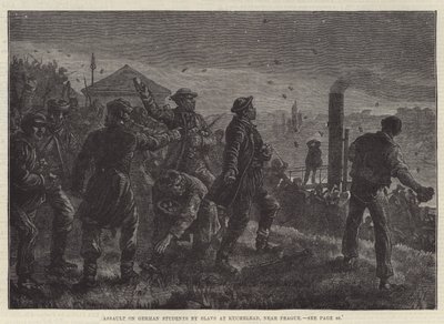 Assault on German Students by Slavs at Kuchelbad, near Prague (engraving) by Johann Nepomuk (after) Schonberg