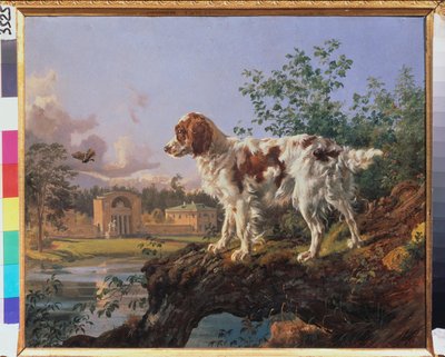The Kuzminki Estate. The Manege. A dog in the landscape by Johann Nepomuk Rauch