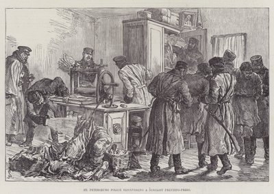 St Petersburg Police discovering a Nihilist Printing-Press by Johann Nepomuk Schonberg