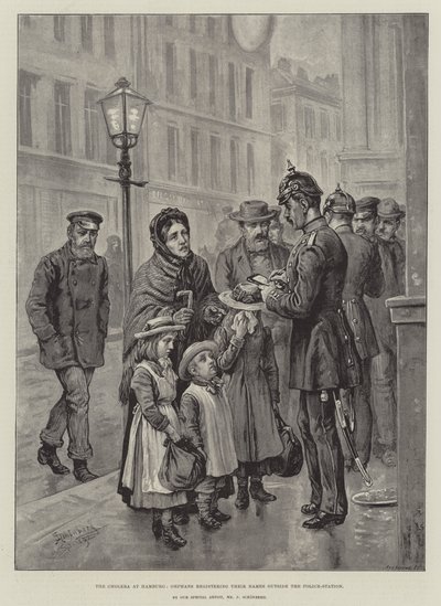 The Cholera at Hamburg, Orphans Registering Their Names Outside the Police-Station by Johann Nepomuk Schonberg