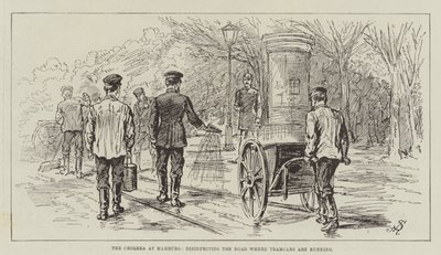 The Cholera at Hamburg, disinfecting the Road where Tramcars are running by Johann Nepomuk Schonberg