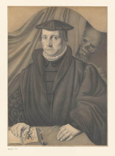 Portrait of an Unknown Man with Skeleton Behind Him (series title: Works from the Collection of the Boisserée Brothers) by Johann Nepomuk Strixner