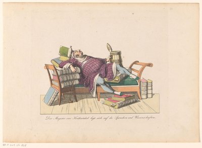 Teacher of Krähwinkel Lying on a Sofa with Books by Johann Nussbiegel (possibly)