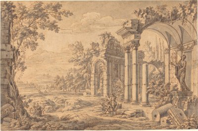Landscape with a Draftsman among Ancient Ruins by Johann Oswald Harms