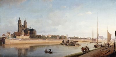 Magdeburg on the banks of the River Elbe - View from the East to the West by Johann Philipp Eduard Gartner