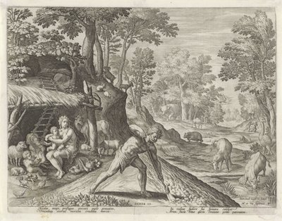 Adam and Eve Working Outside the Earthly Paradise (History of the Family of Cain / On Good and Bad Works) by Johann Sadeler (I)