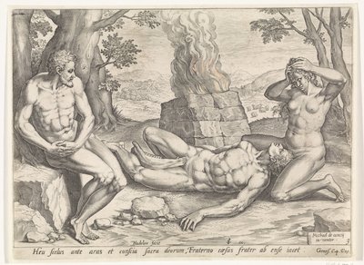 Eve Mourns the Death of Abel (series title: History of Cain and Abel) by Johann Sadeler (I)