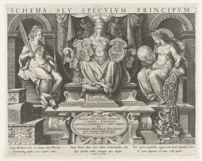 Authority, Nobility, and Benevolence (Title Page for a Series on the Qualities of a Prince) by Johann Sadeler (I)