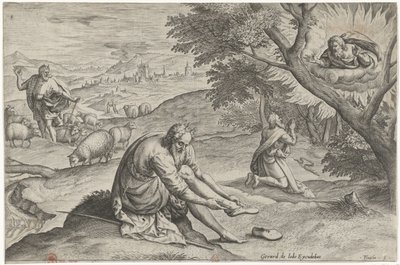 God Appears to Moses in the Burning Bush (History of Moses Before the Exodus) by Johann Sadeler (I)